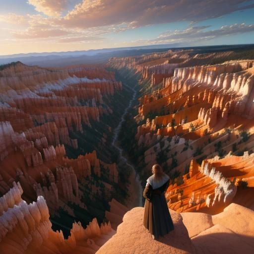 Bryce Canyon Sunset Panorama in Oil Painting Style