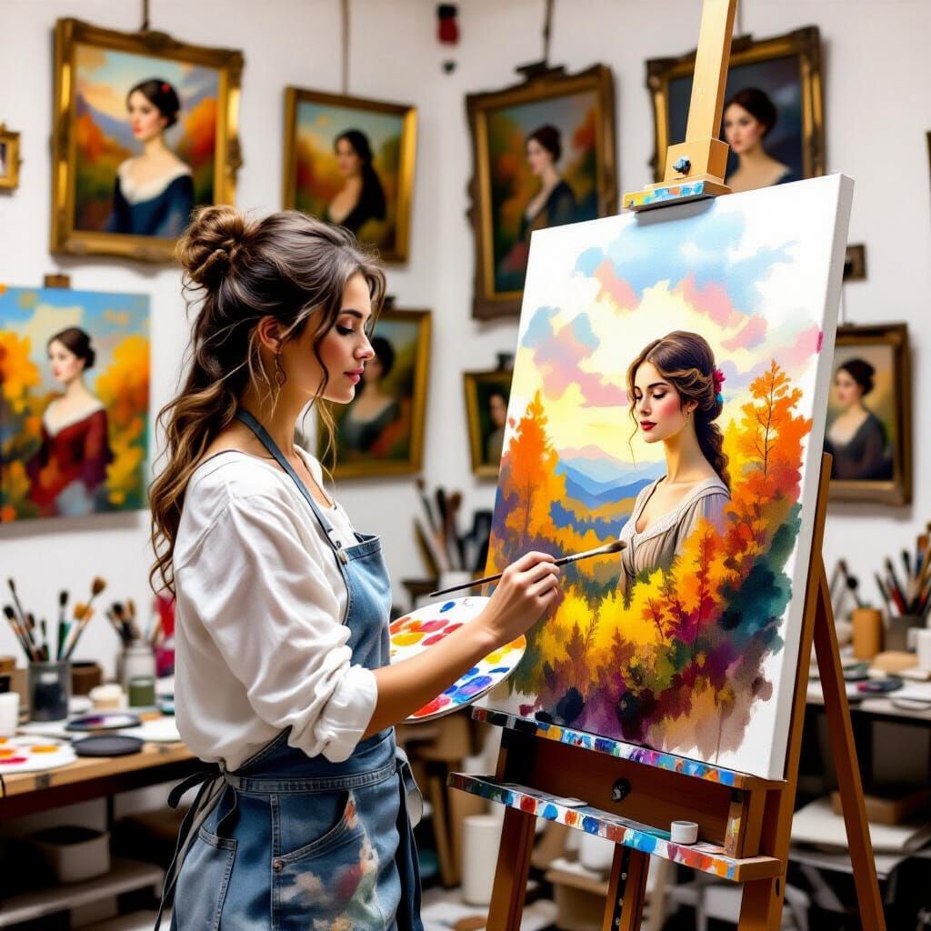 Artist Captures Serene Woman Merging with Autumn Forest