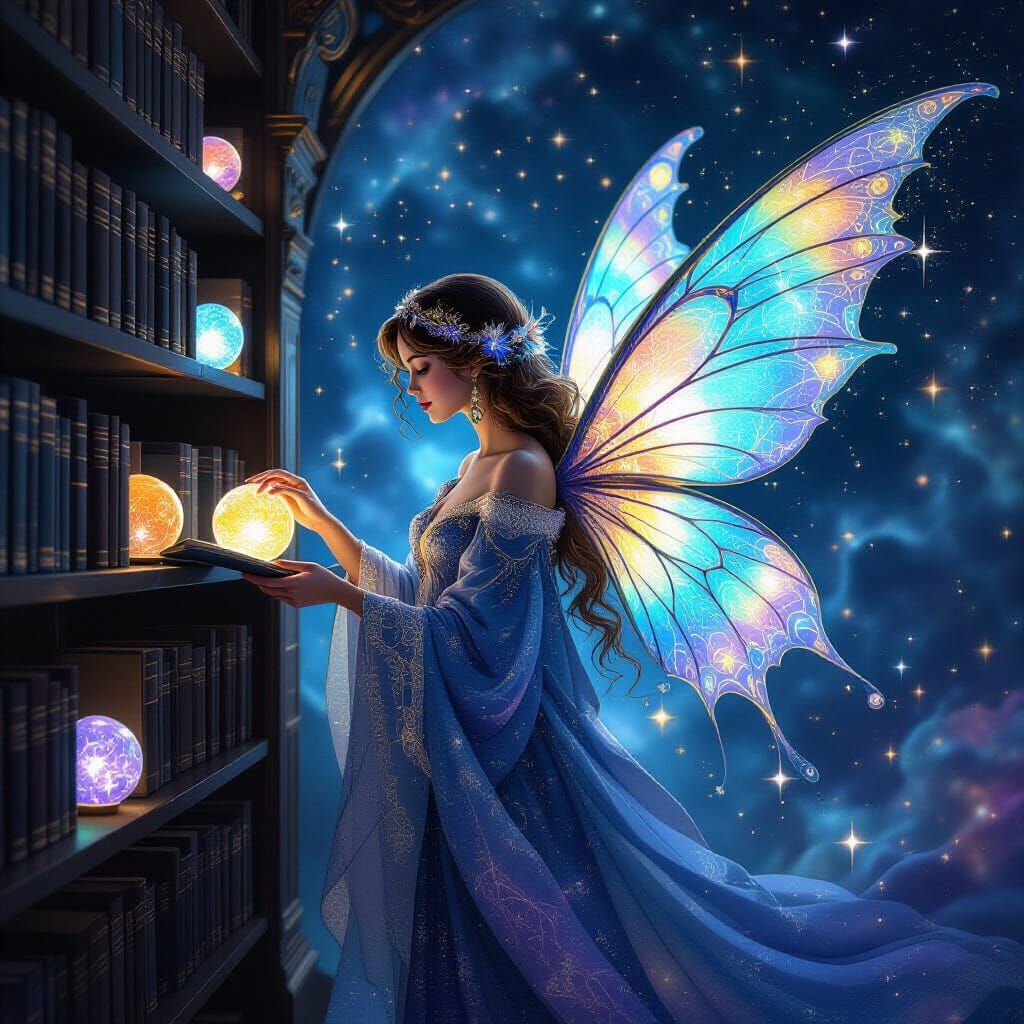 Celestial Librarian in Art Nouveau Dreamscape