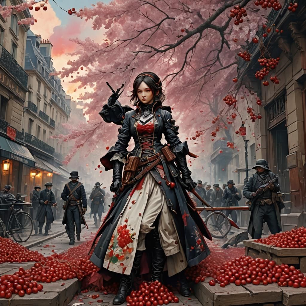 Paris Revolution Barricade in Watercolor Style