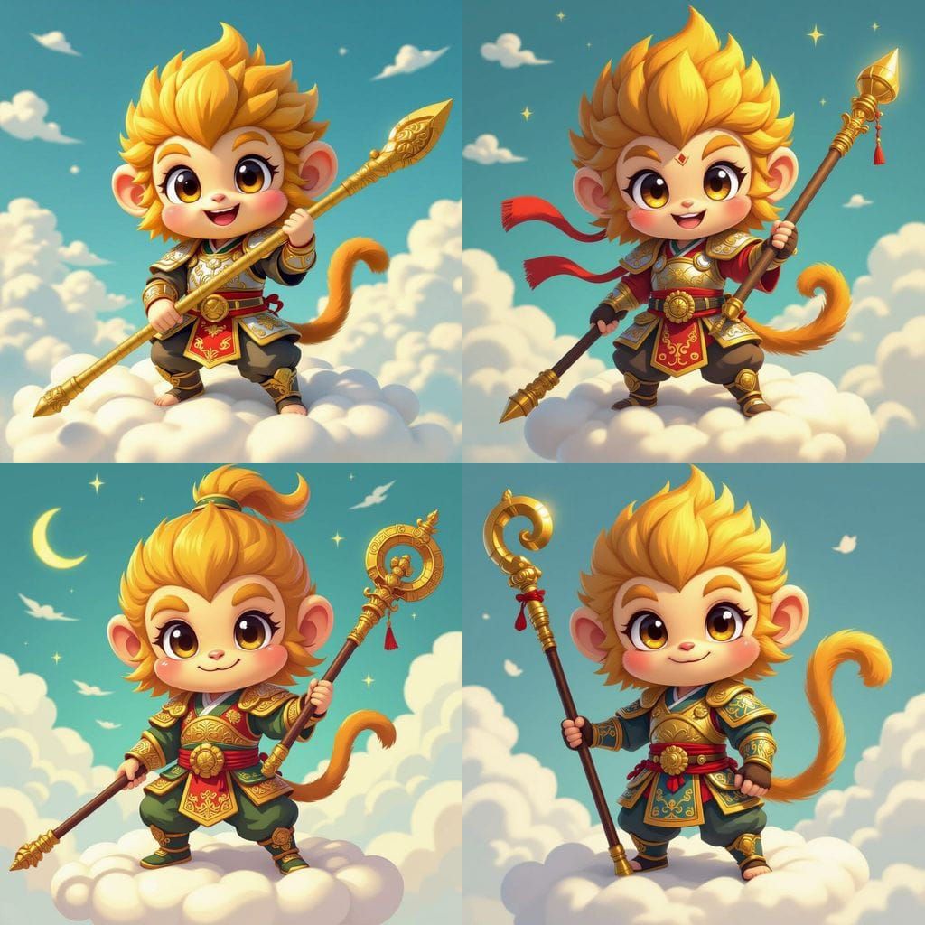 Adorable Chibi Sun Wukong in 3D Anime Style