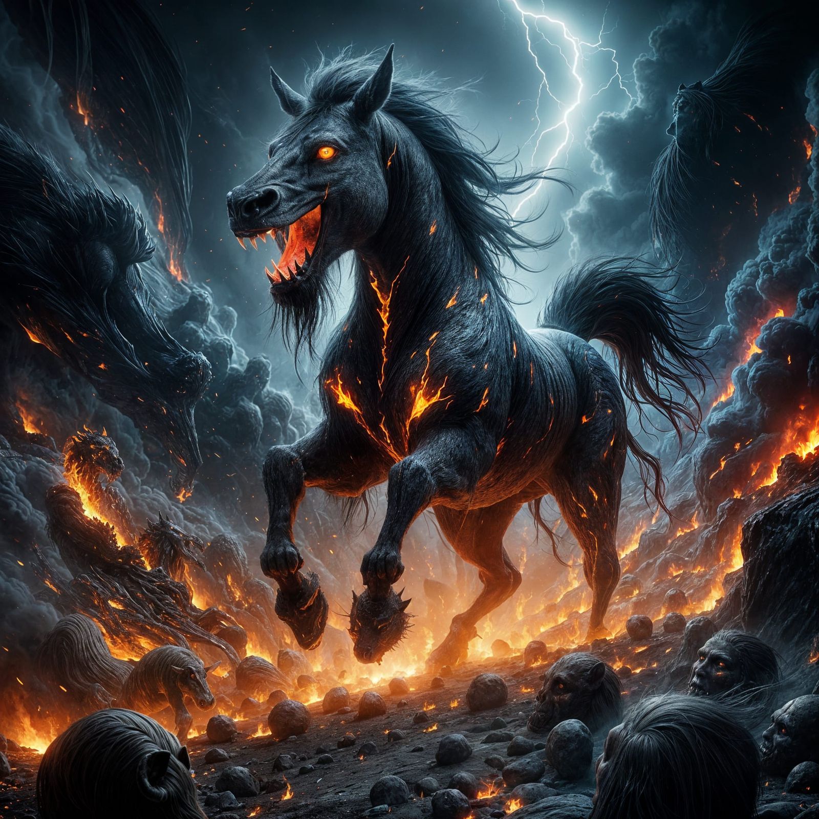 Demonic Iranian Horse Mythology in Dark Fantasy Art