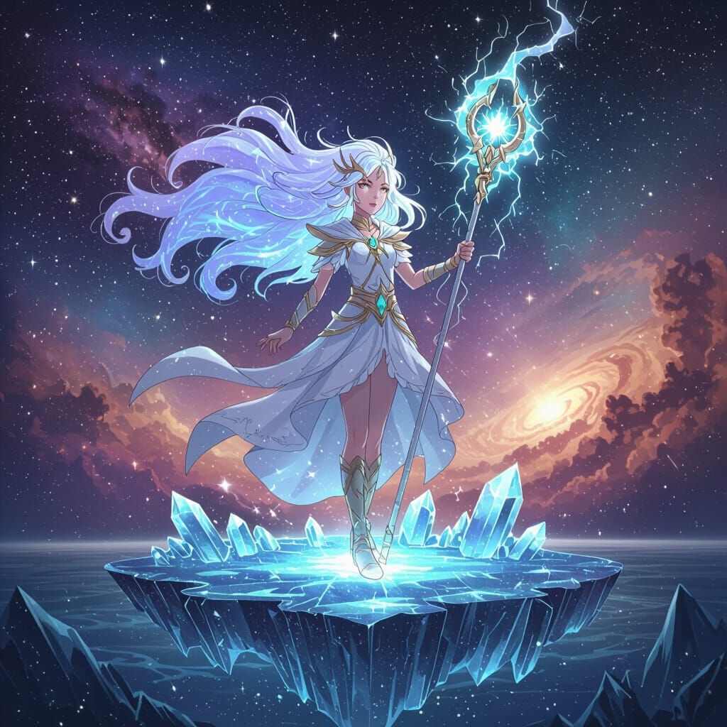 Celestial Teenager on Floating Island in Manga Style