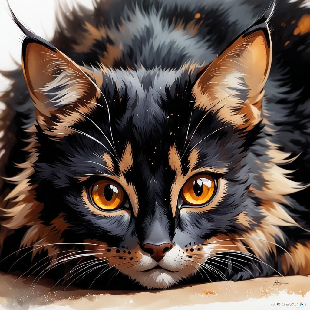 Adorable Tortoiseshell She-Cat with Amber Eyes