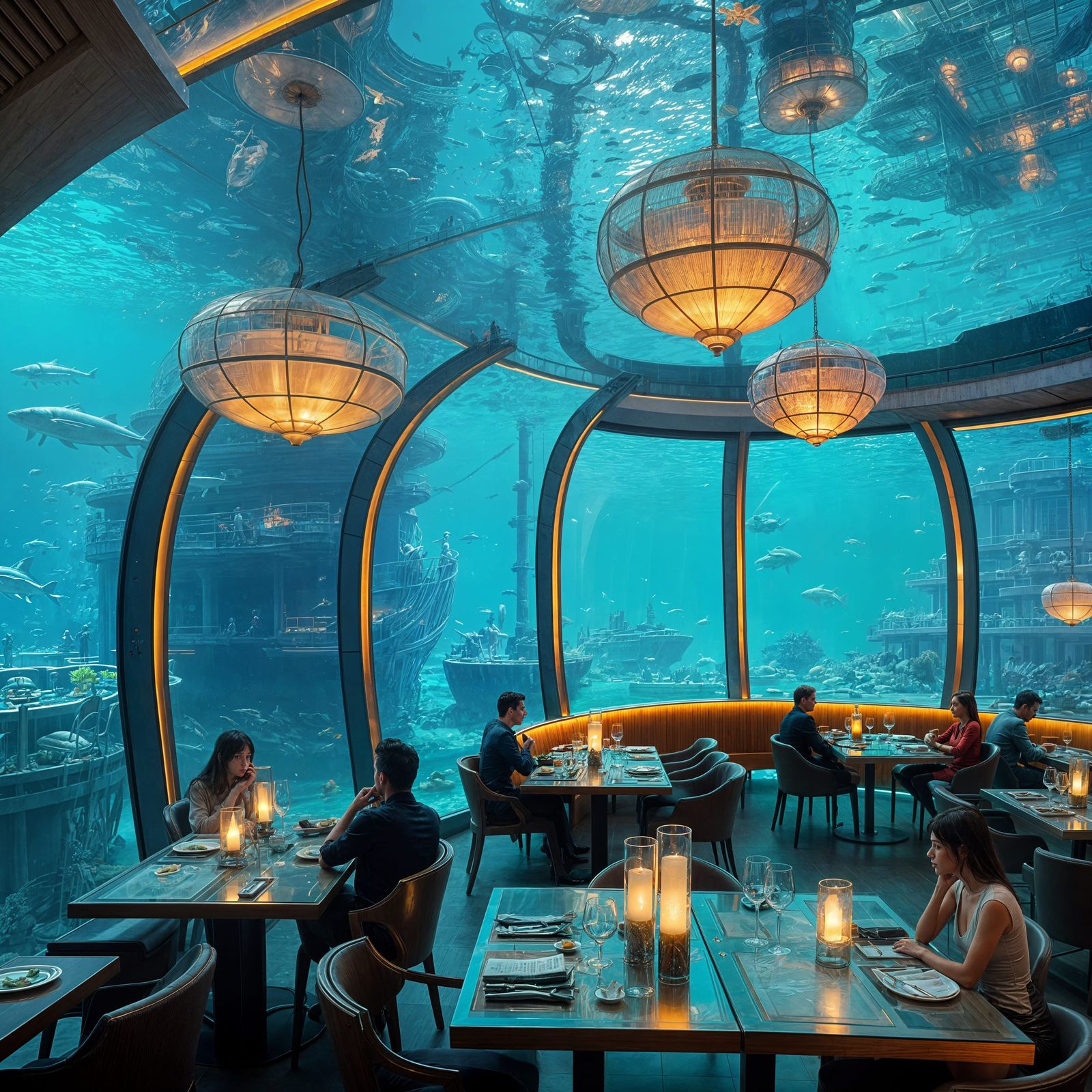 Futuristic Underwater Cafeteria with Marine Views
