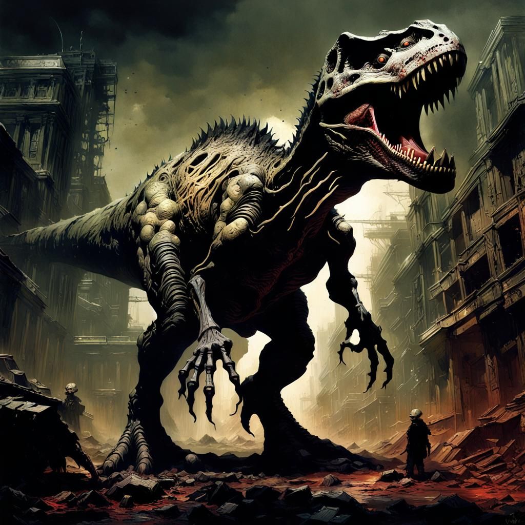 Terrifying Zombie T-Rex in Gorecore Style