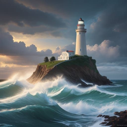 Hyperrealistic Lighthouse on Rocky Coast