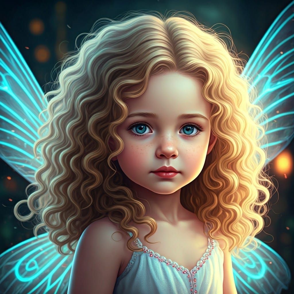 Neon Fairy with Golden Hair and Glowing Wings