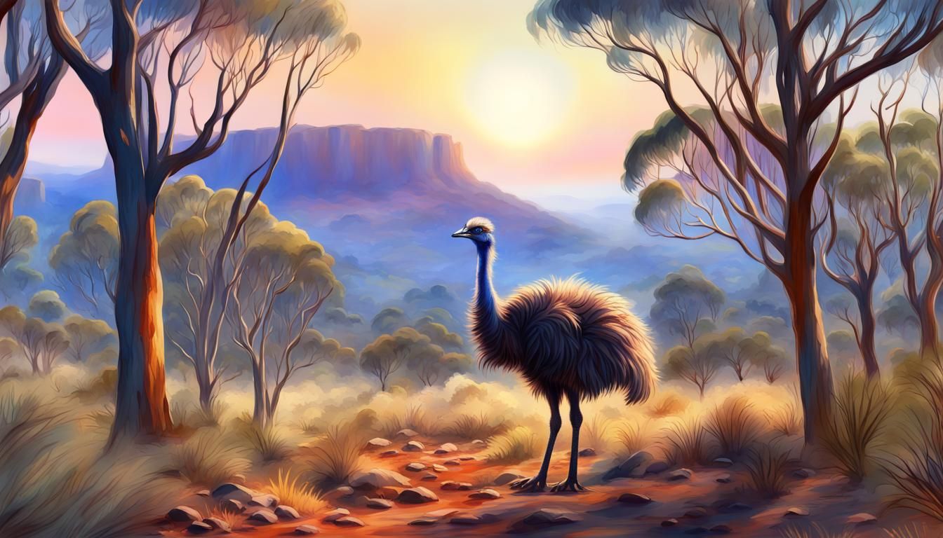 Emu in Australian Bushland: Impressionistic Watercolour
