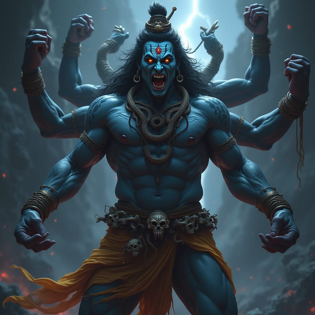 Angelic Fury: Lord Shiva's Rudra Avatar in Dark, Ominous Spl...