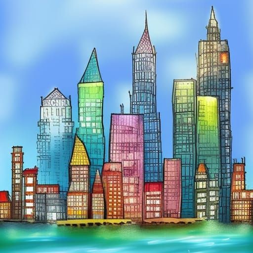 Gothic Cartoon Cityscape in Acrylic and Watercolor