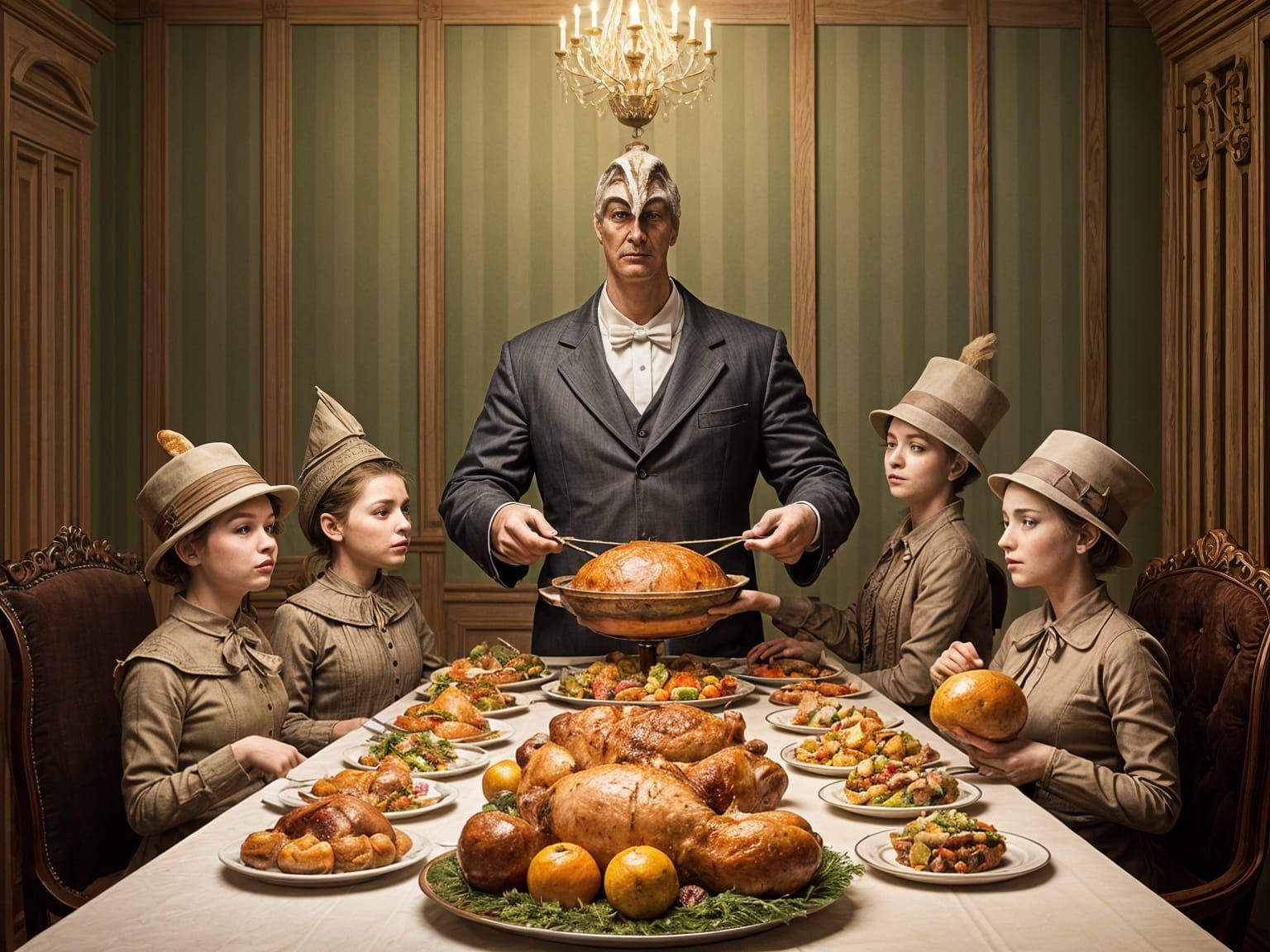 Thanksgiving Turkey Family Feast in Pop Surreal Style