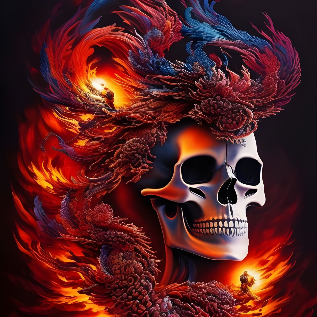 Skull Engulfed in Flames as Acrylic Painting