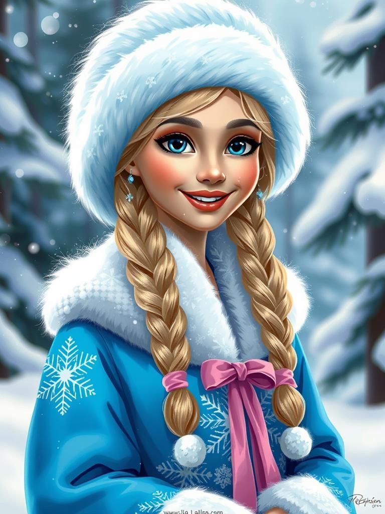 Slavic Snow Maiden Portrait in Art Nouveau Style