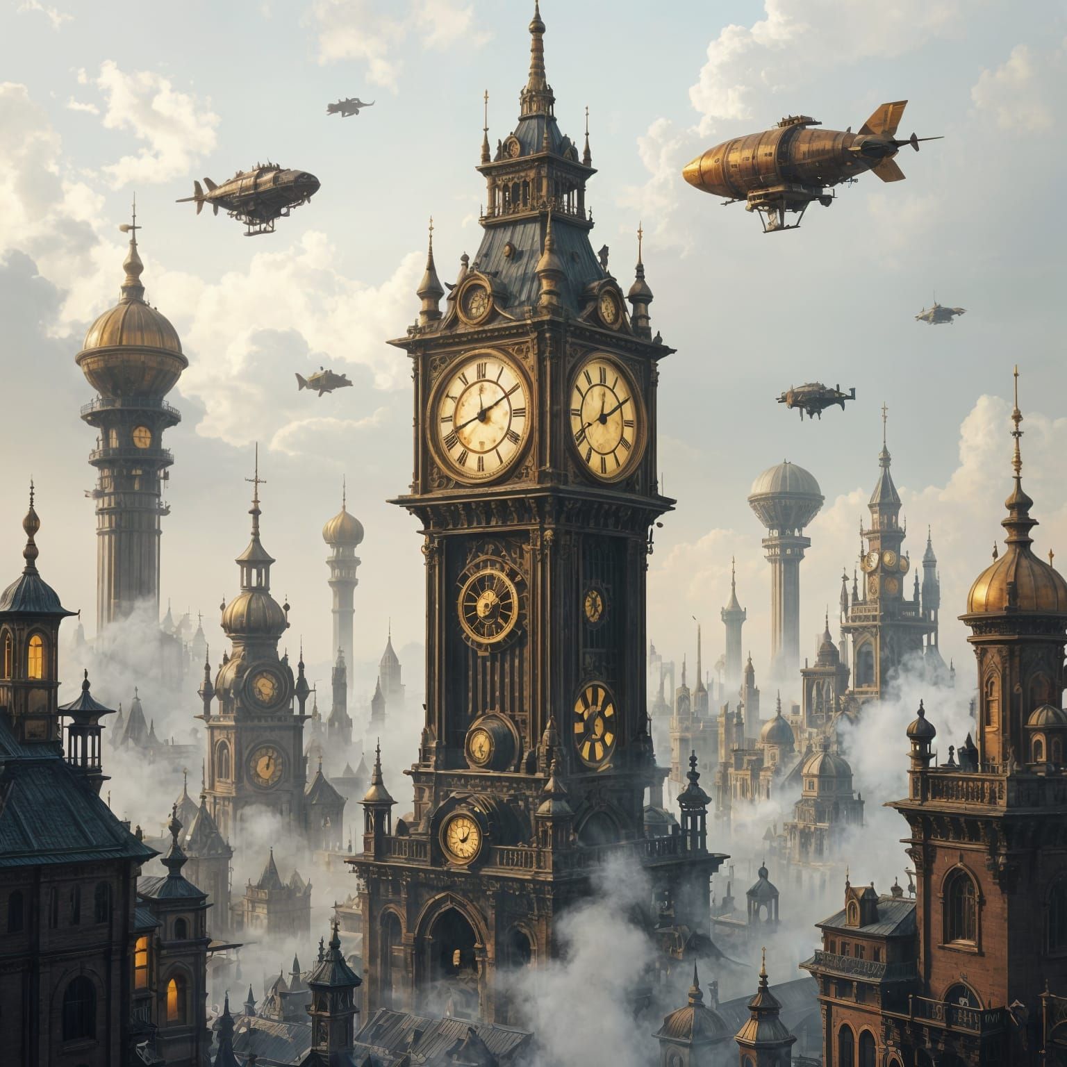 Steampunk Metropolis Clocktower in Ethereal Glow