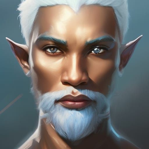 Detailed Portrait of a White-Haired Black Elf