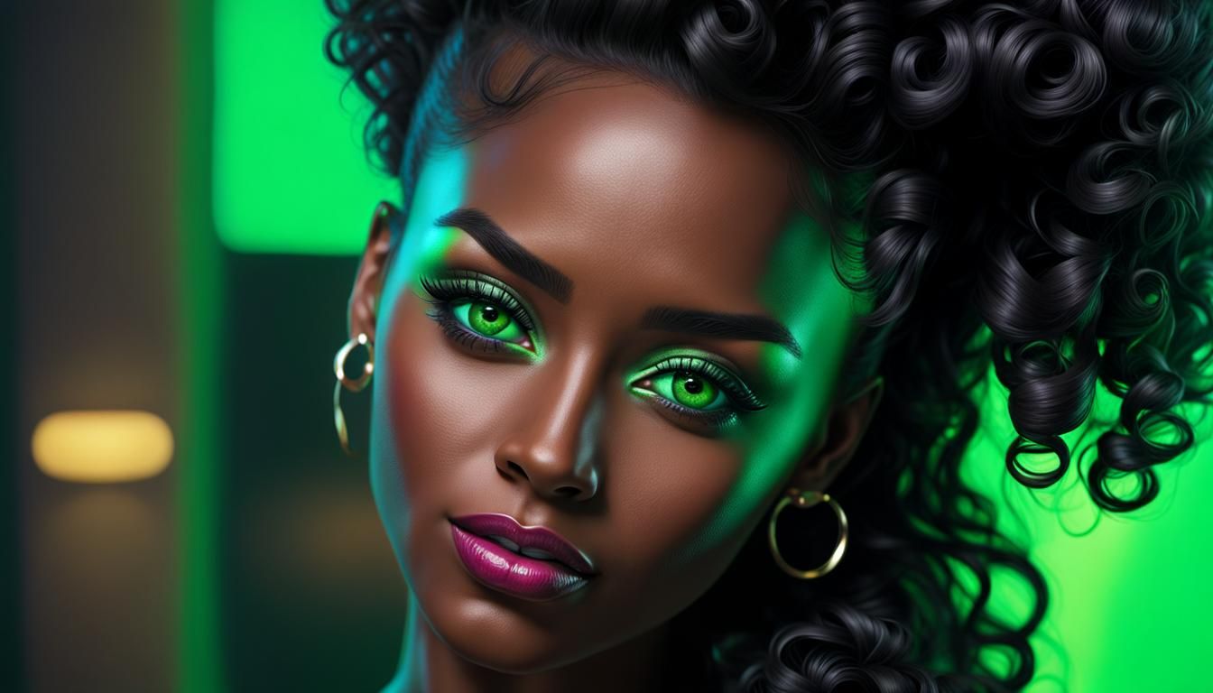 Dark Skin Queen in 1980s Vaporwave Style