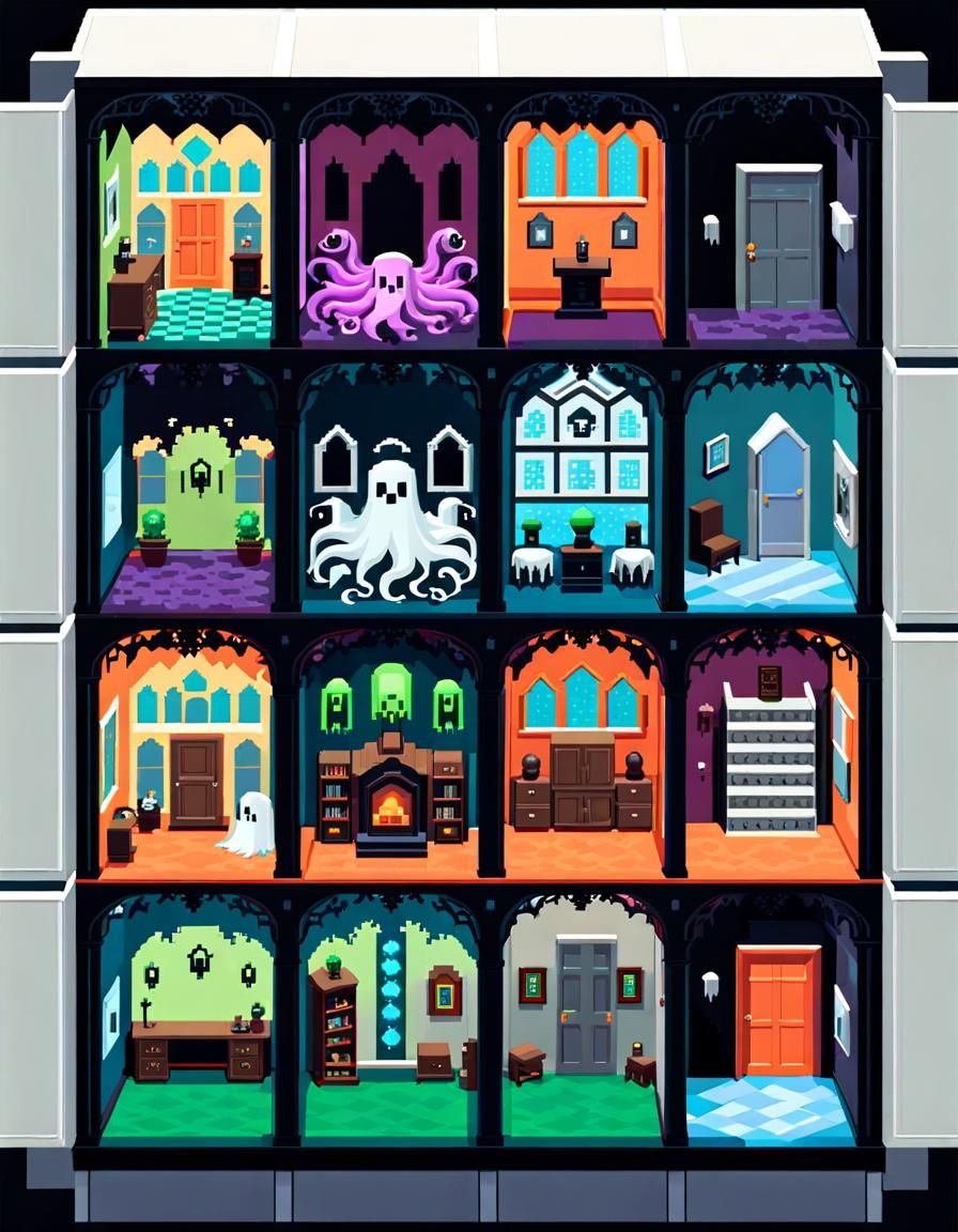 8-Bit Isometric Pixel Art Haunted House