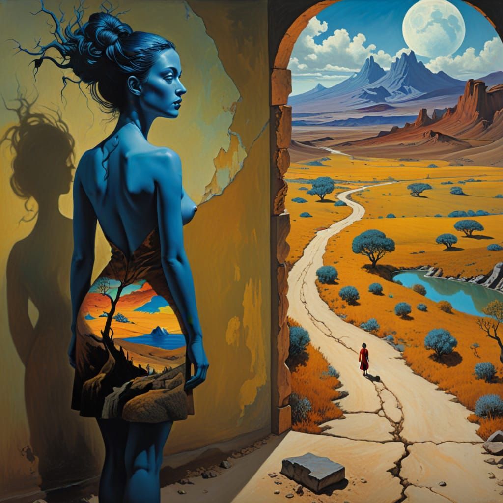 Surreal Landscape with Distant Silhouette in Hyperrealism