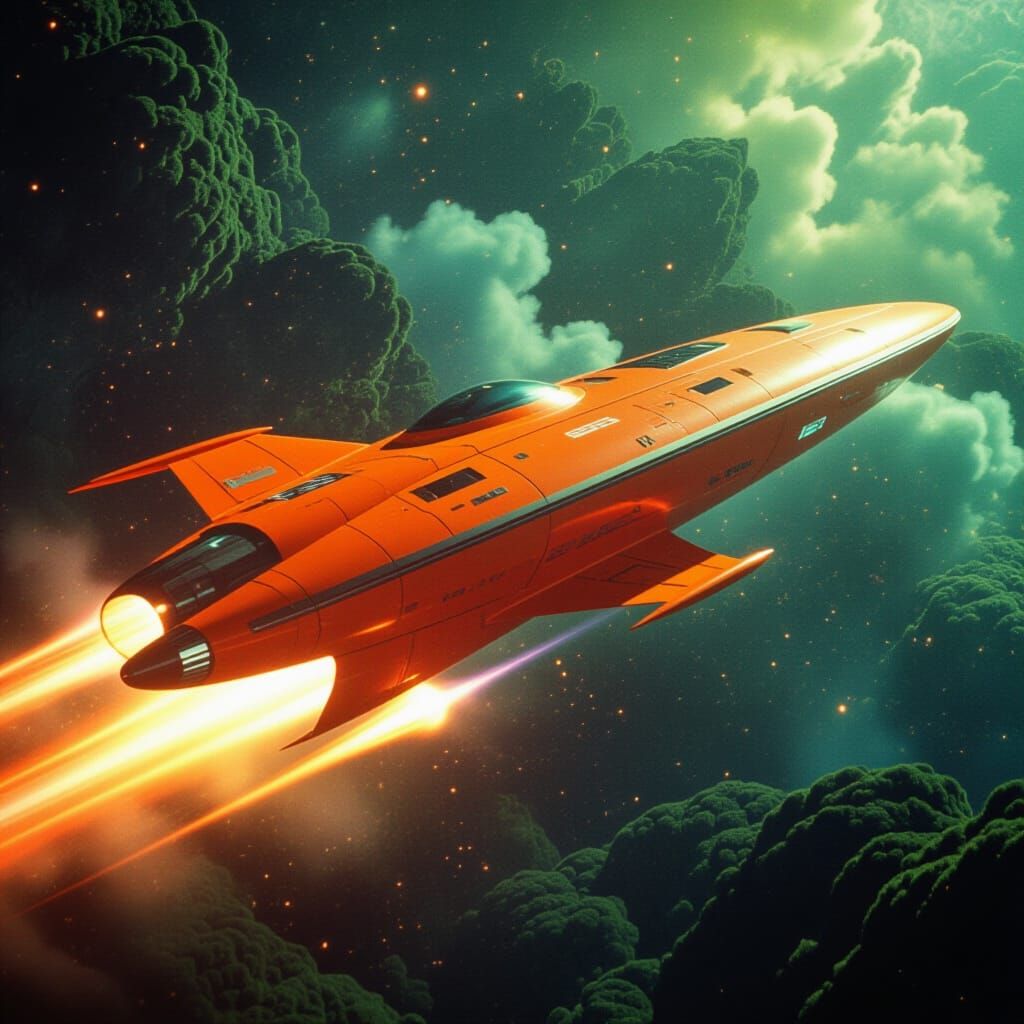 Majestic Orange Starship Blazing Across the Universe