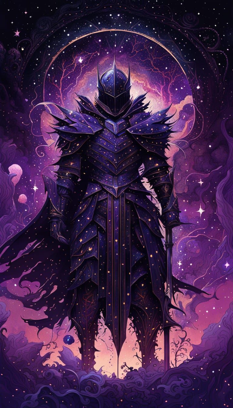 Galactic Knight in Cosmic Armor: Digital Art