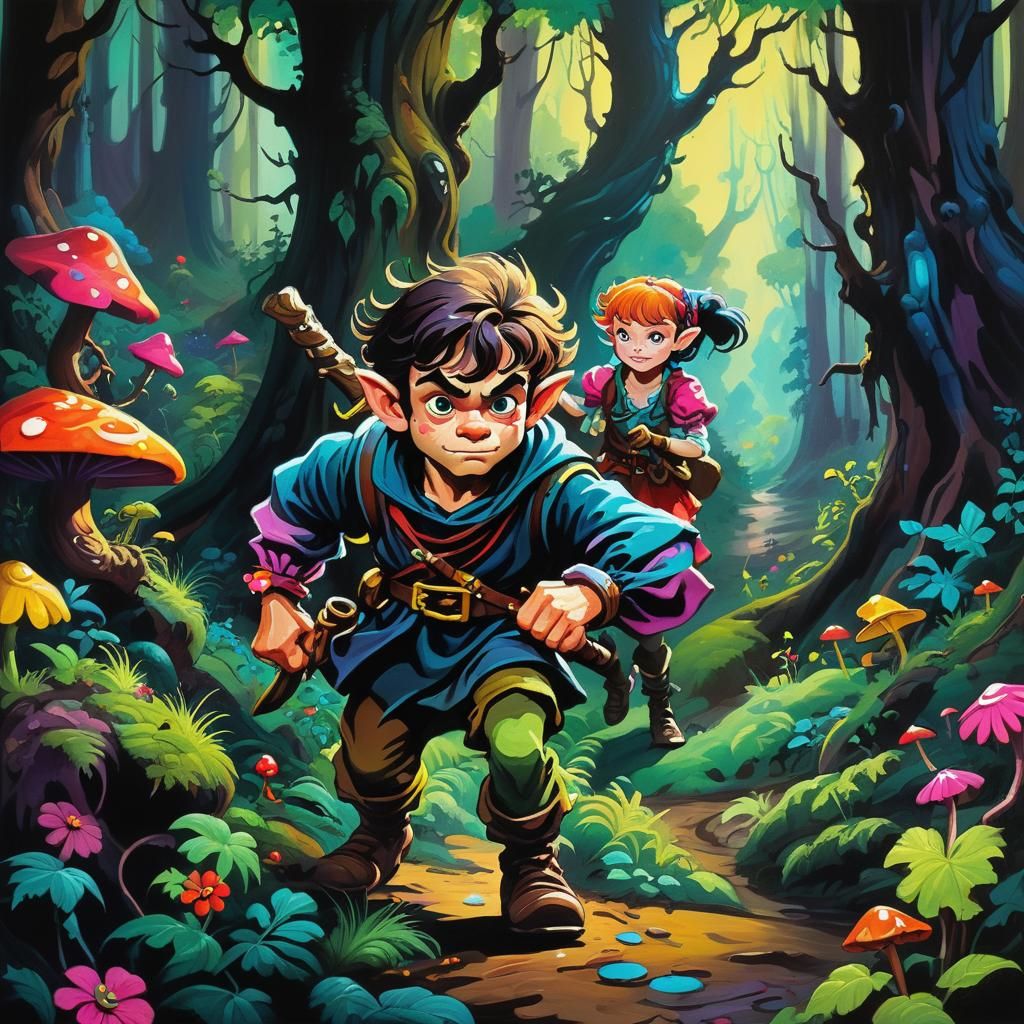Halfling Rogue in an Enchanted Forest, Bakshi Style