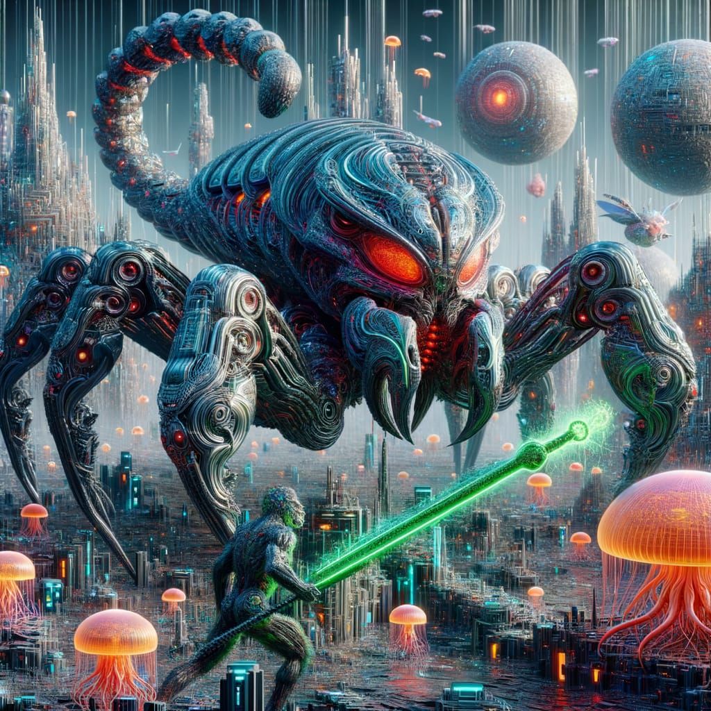 Cyberpunk Synthetic Scorpion in Futuristic Cityscape