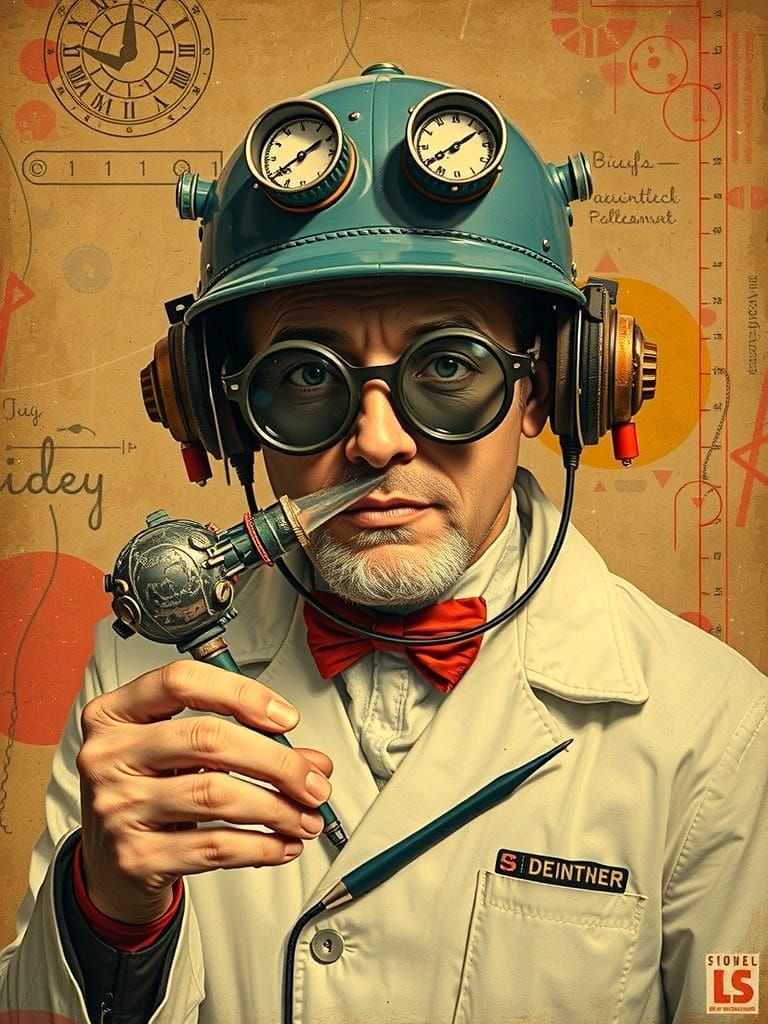 vintage dieselpunk scientist mixed media