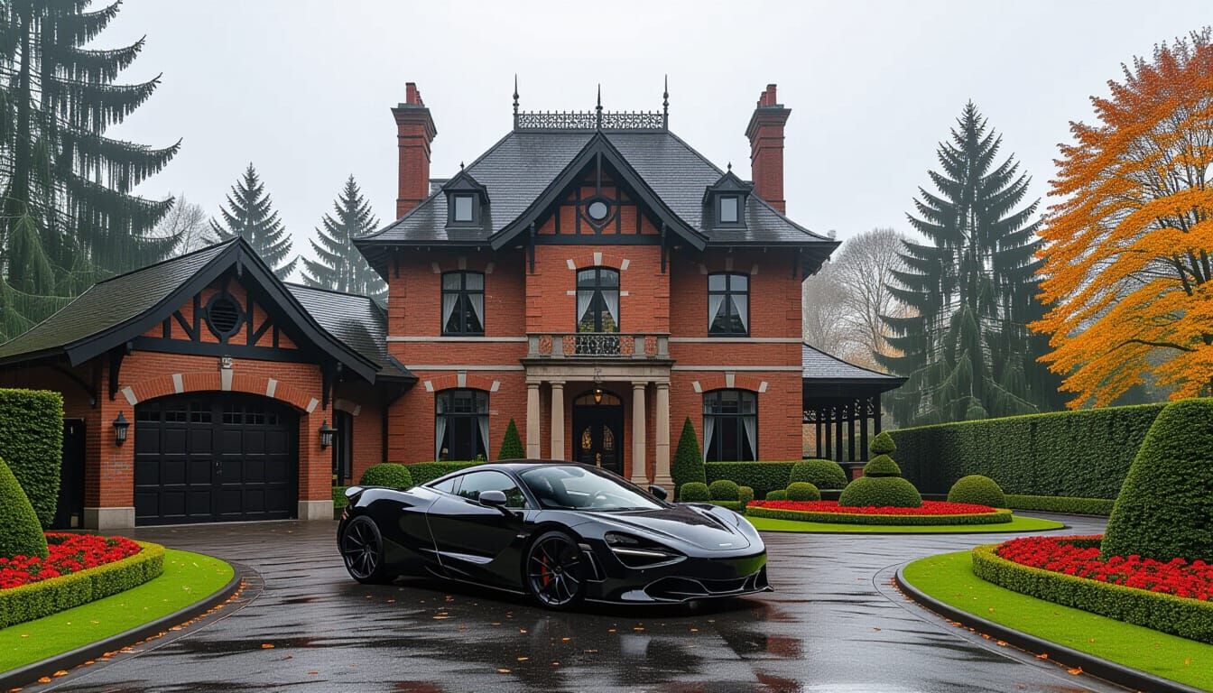 Victorian Chateau with McLaren in Misty Autumn Garden