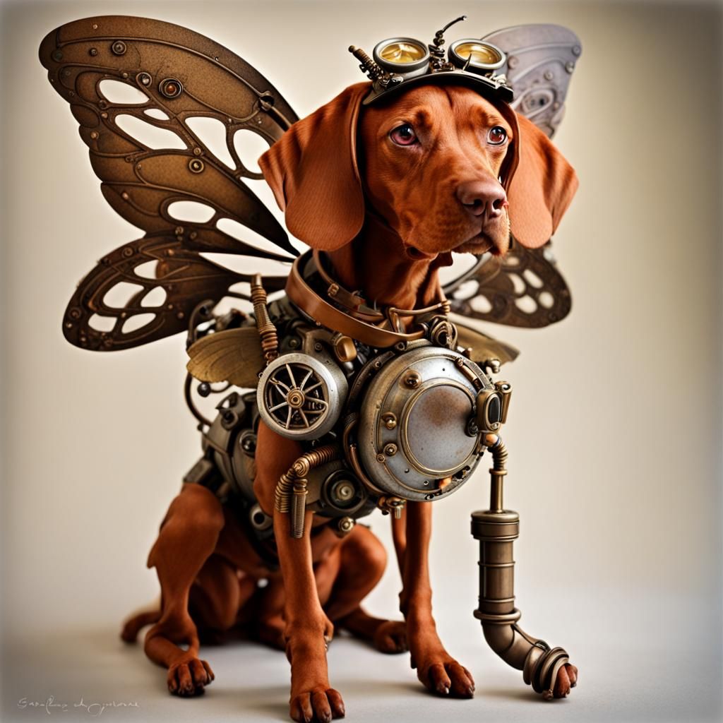 Vizsla Dog Fairy with Steampunk Engine