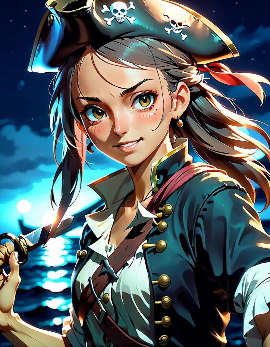 Smirking Pirate Portrait in Anime Style, 8K