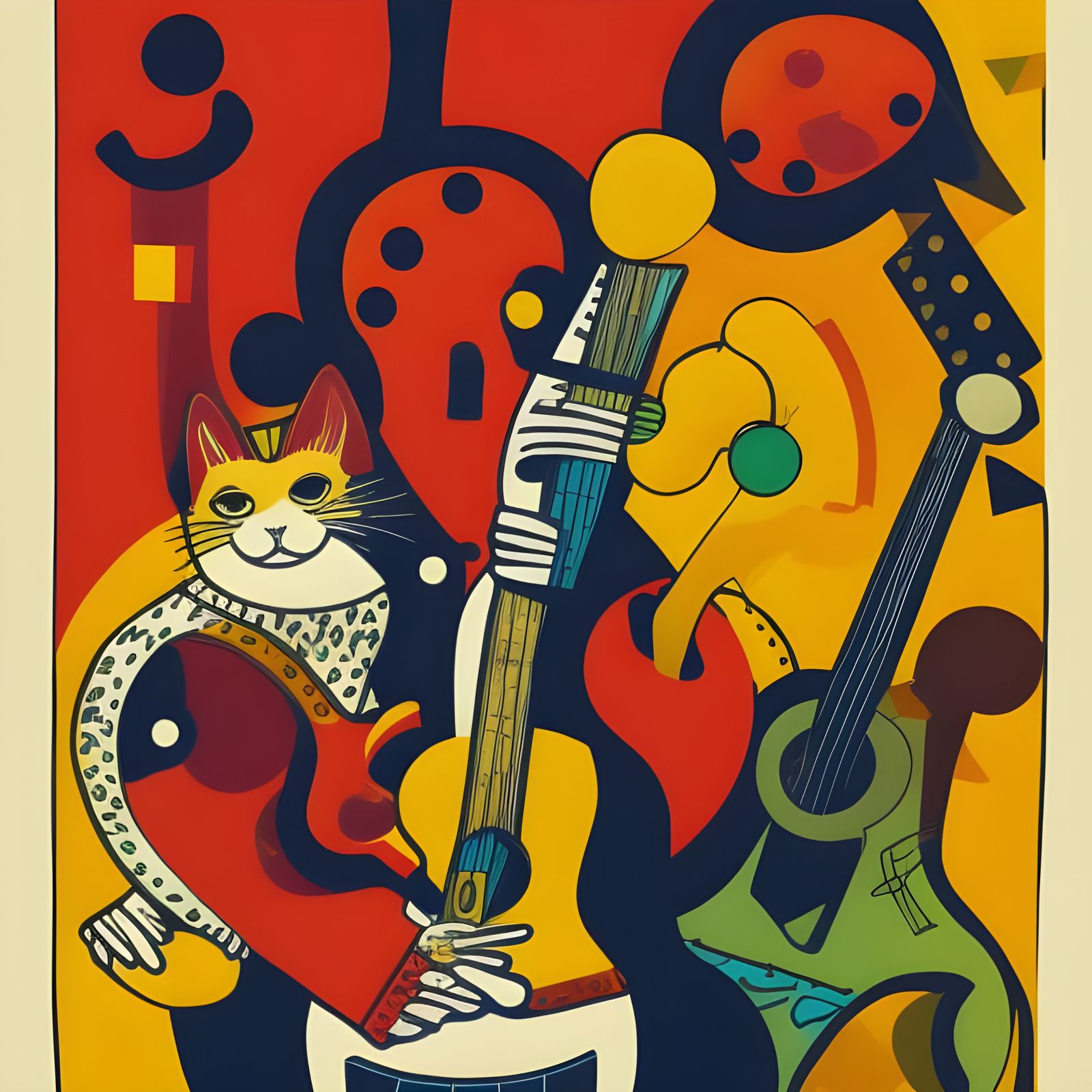 Cats Playing Guitar and Piano in Pop Art Style