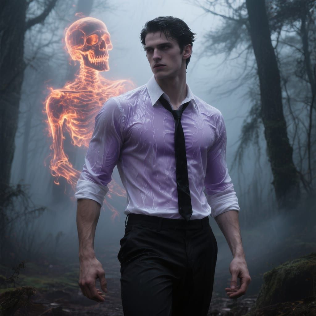 Gothic Vampire in Foggy Forest, Hyperrealistic Style