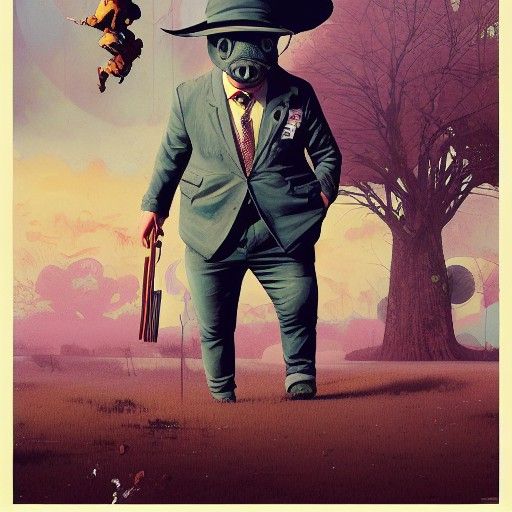 Anthro Pig in Schoolboy Uniform: Detailed Matte Painting