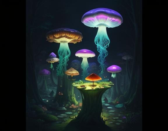 Jellyfish in Toadstool Forest: Beatrix Potter Style