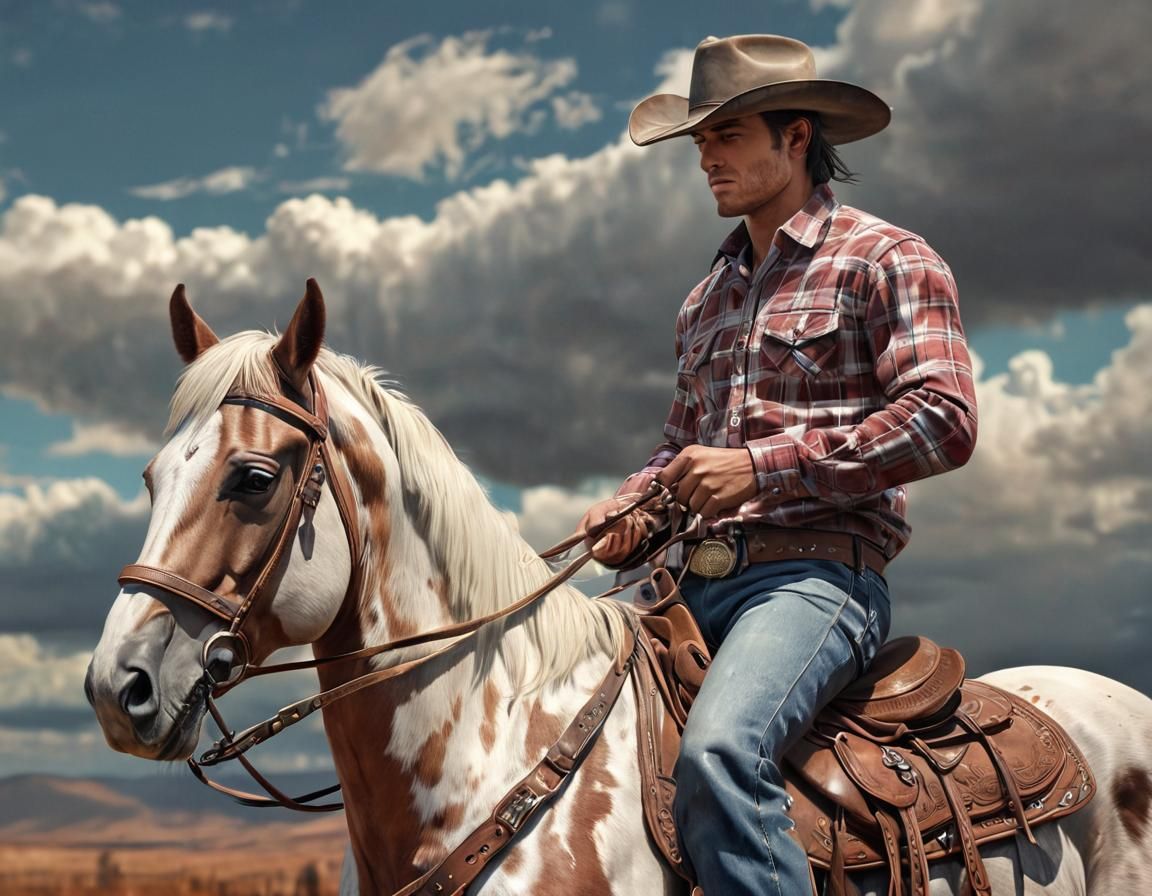 Cowboy on Horse in Western Anime Concept Art