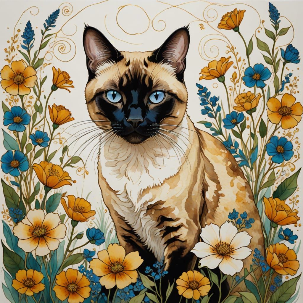 Sleek Siamese Cat Chases Vibrant Mouse