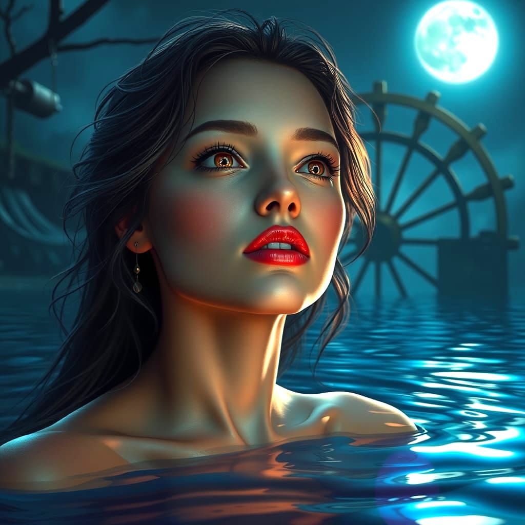 Underwater Woman Bathed in Moonlight: Fantasy Concept Art
