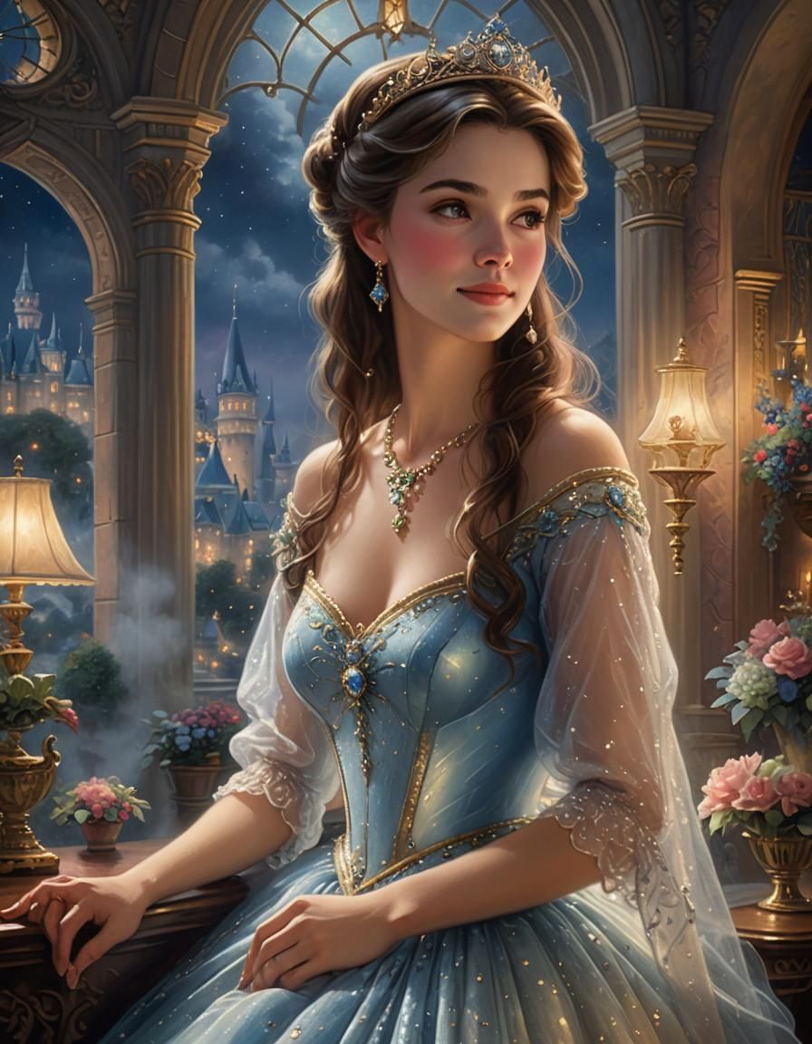 A beautiful princess in Her room in a palace at night, Shy s...