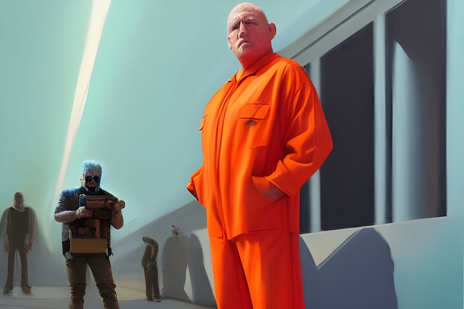 Man in Orange Jumpsuit, Oil Painting by Gurney