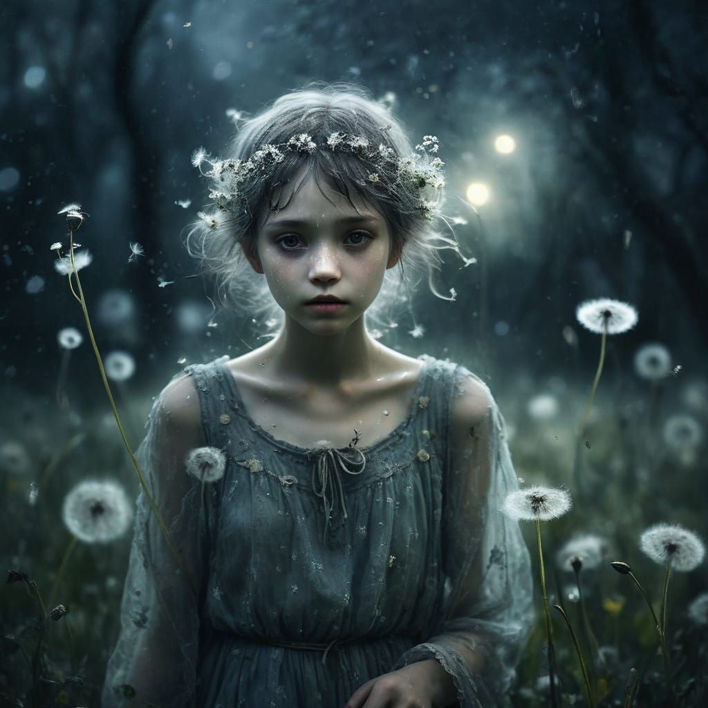 Ethereal Fairy in Moonlit Dandelion Fields