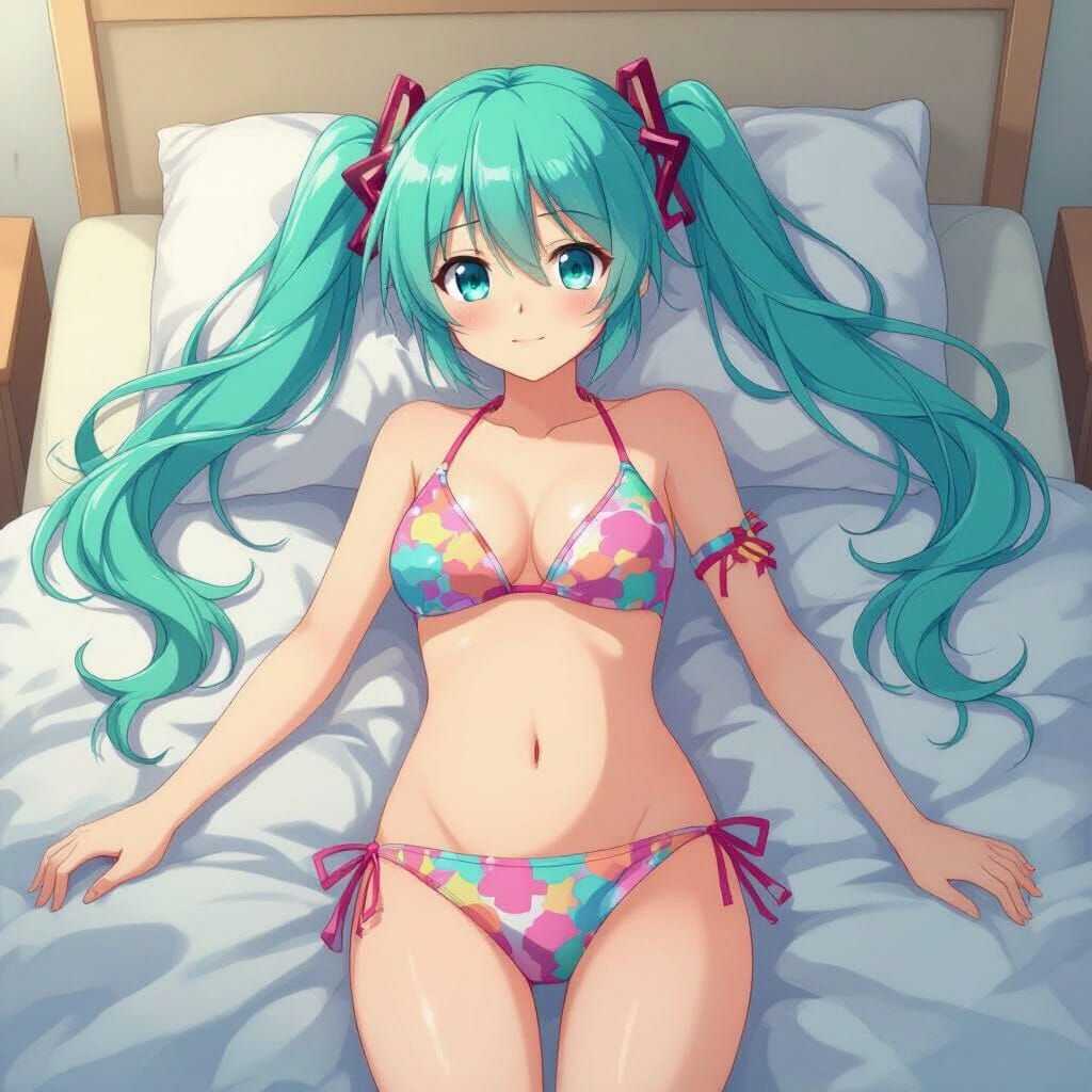 Hatsune Miku in Swimsuit: Manga-Inspired Pastel Art
