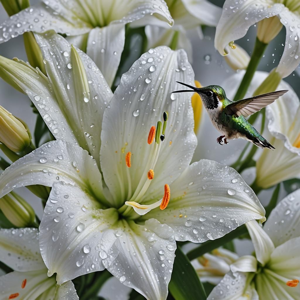 Easter Lily & Hummingbird I