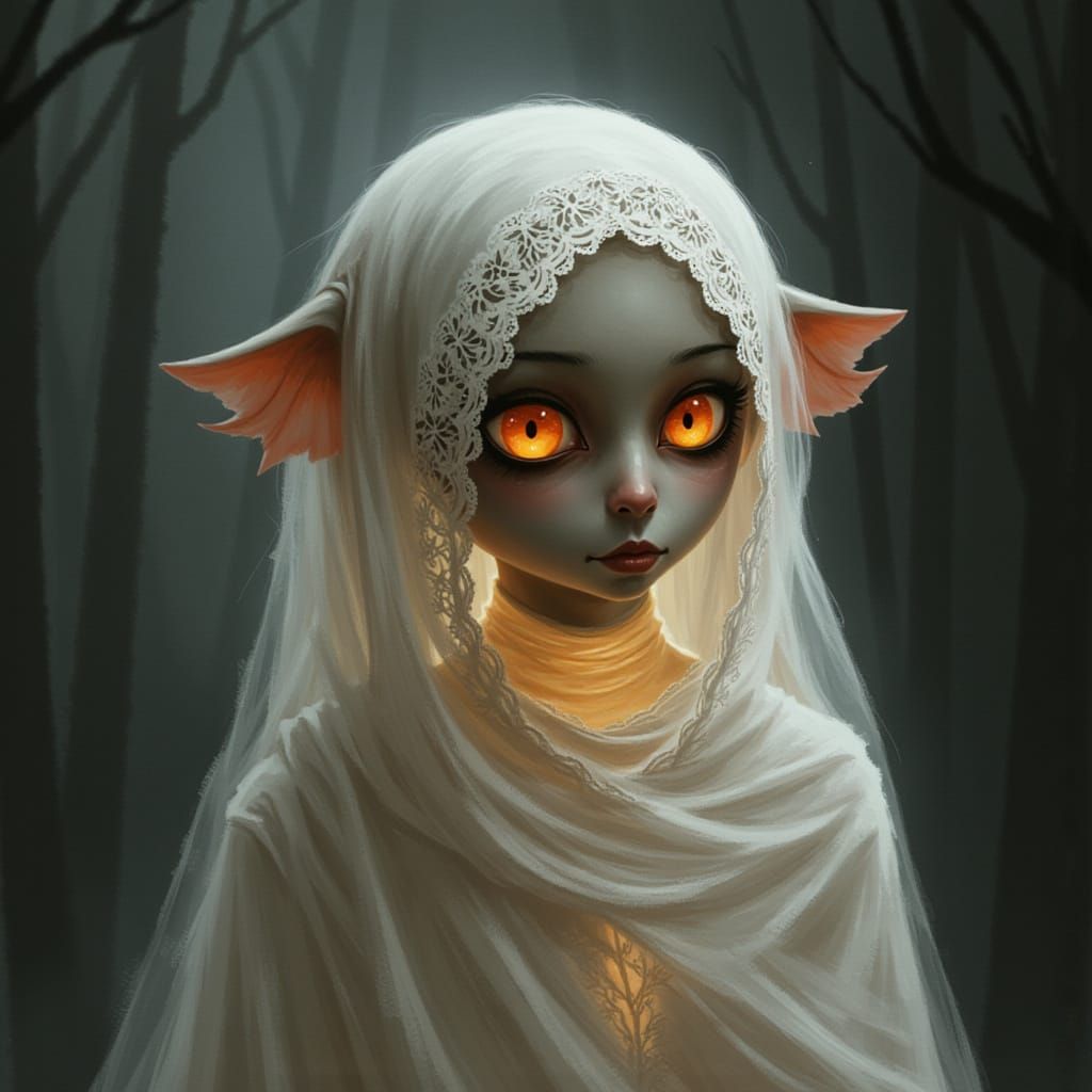 Glowing Creature in Gothic Setting, Dreamy Fantasy Art