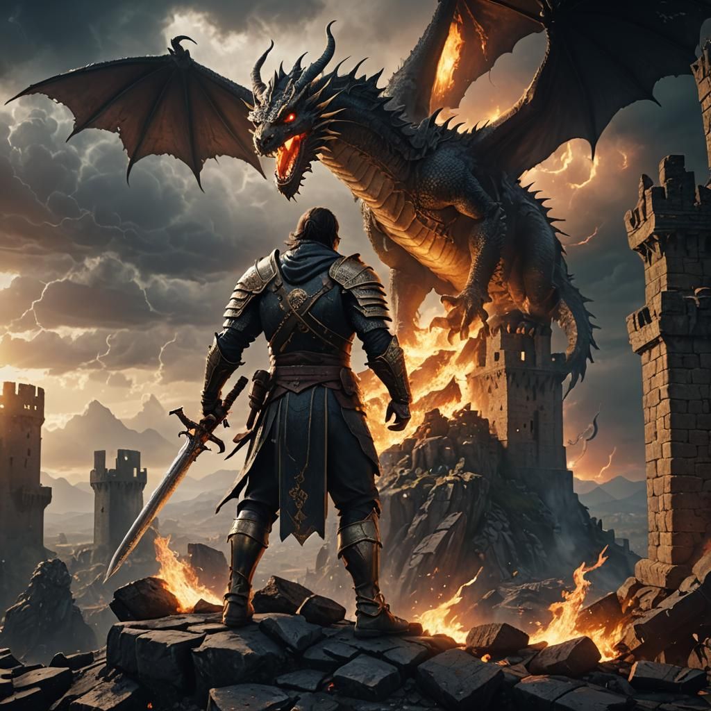 Victorious Warrior with Dragon Corpse in 3D