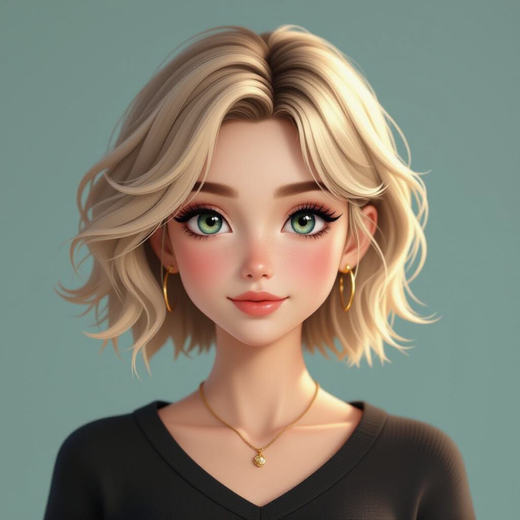 Anime Girl with Pixie Cut in 3D Style