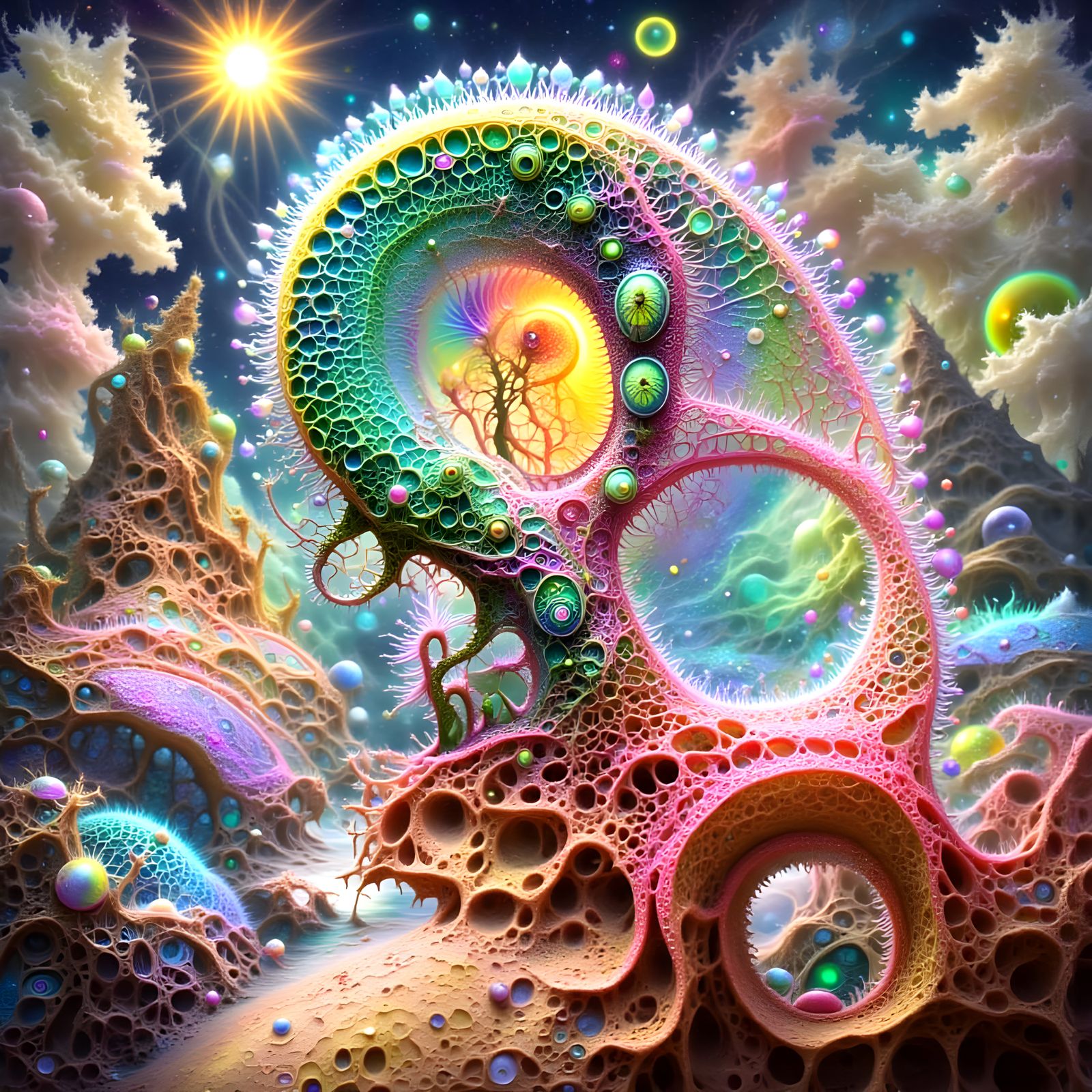 Human-headed Lizard-Dinosaur Hybrid With Fractal Waves