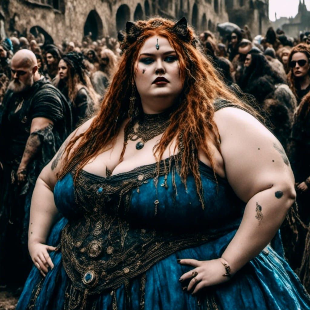 Goth Freckled Woman with Dreadlocks in Medieval Village