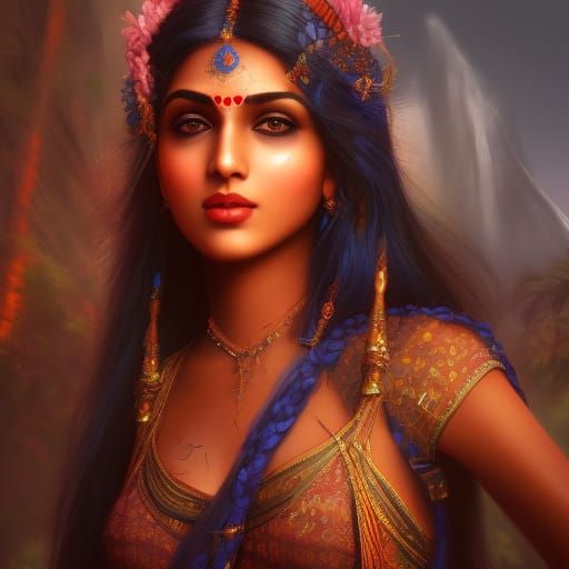 Beautiful Indian Girl in Detailed Matte Painting