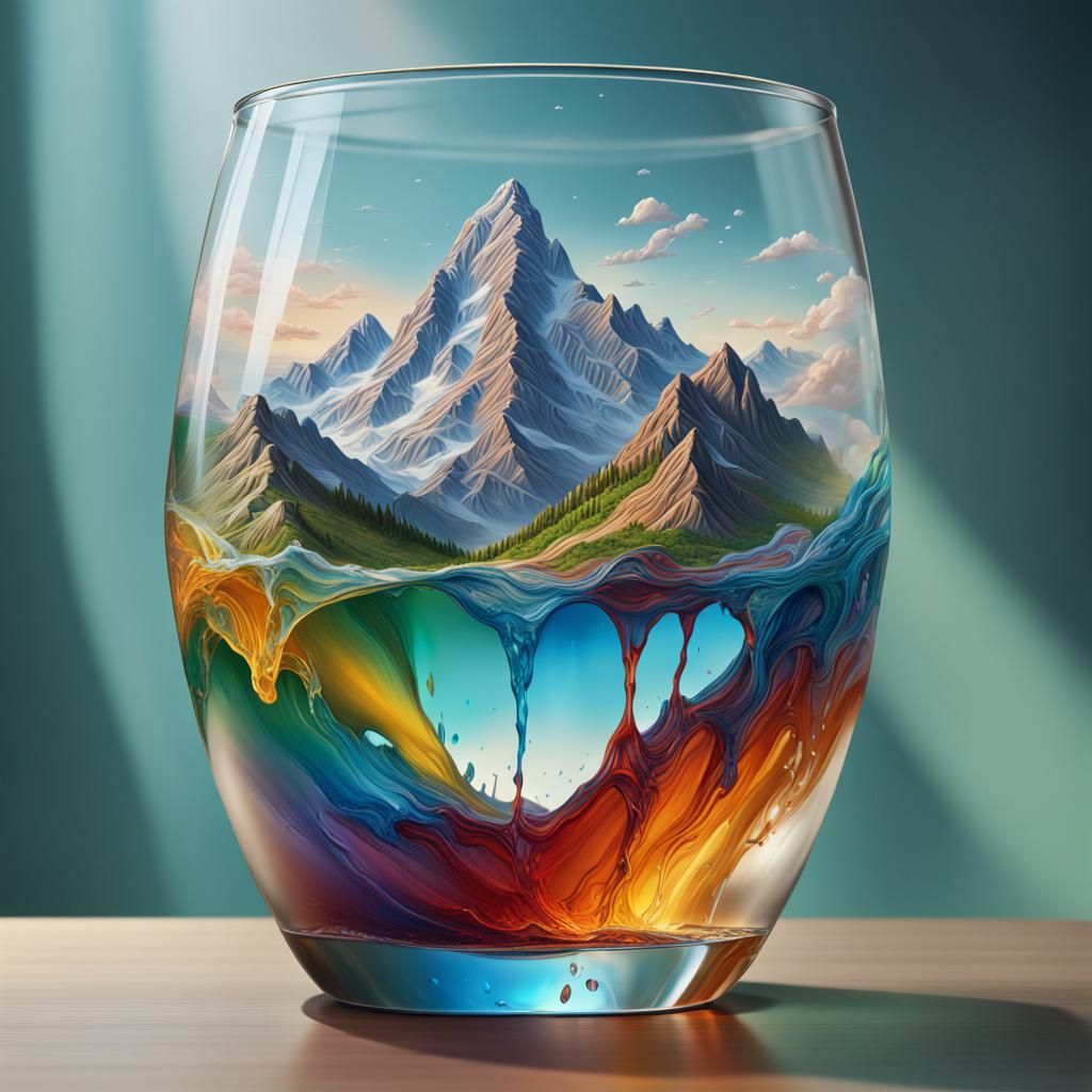 Hyperrealistic Mountain in Glass Splash Art